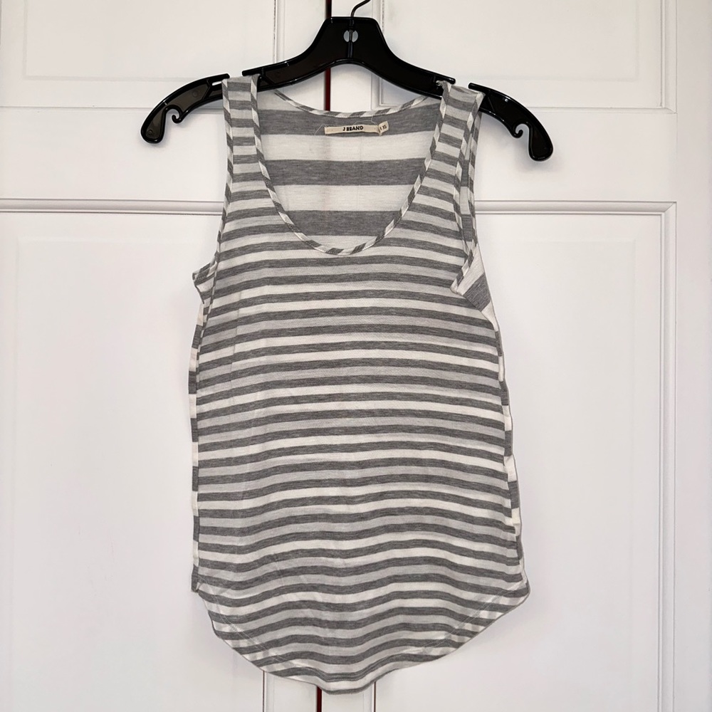 J BRAND GRAY AND WHITE STRIPED TANK TOP